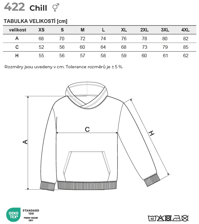 422 Chill mikina unisex Tabulka velikostí